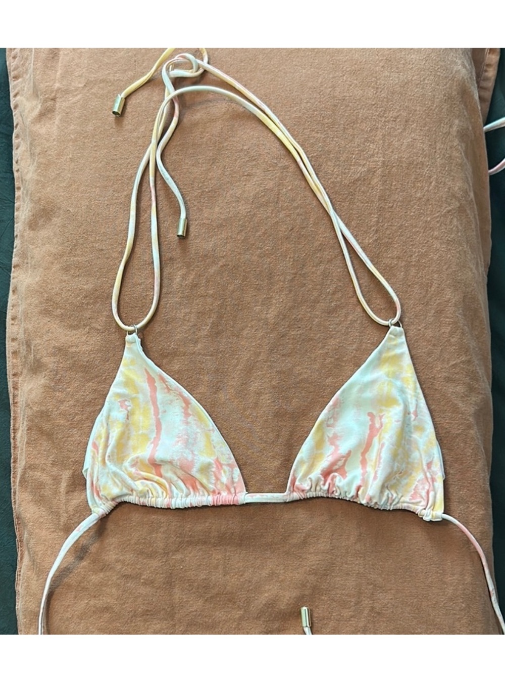 Pastel Marble Triangle Bikini Top and tie bottoms- Yellow Pink